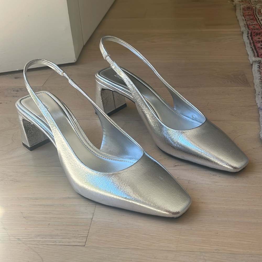 Zara silver metallic heels